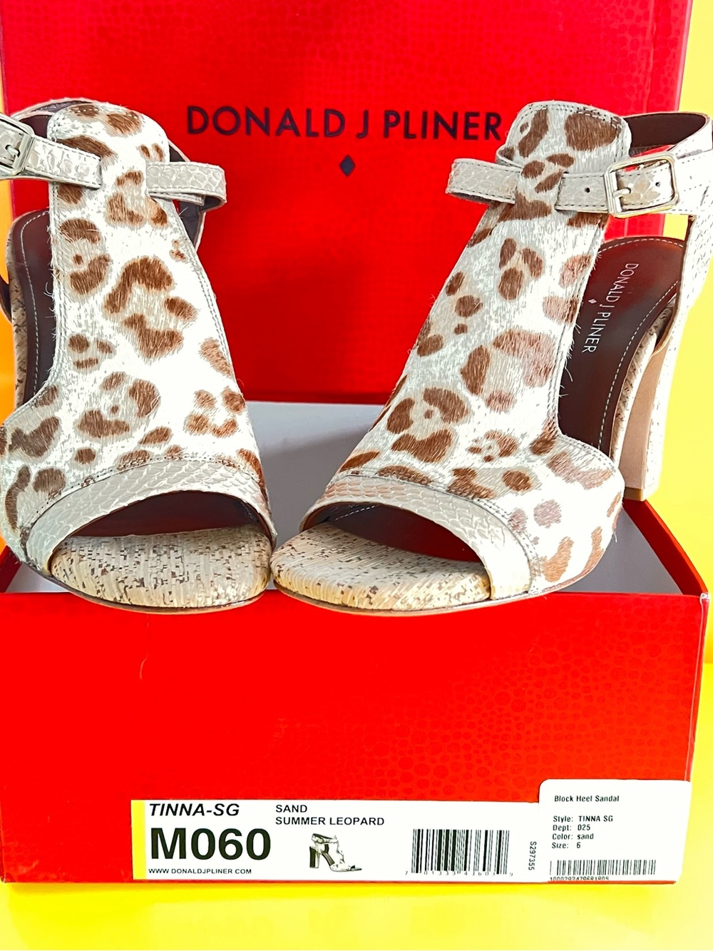 Donald J. Pliner Sand Summer Leopard Open-Toe Block Heel Sandals. NEW!!